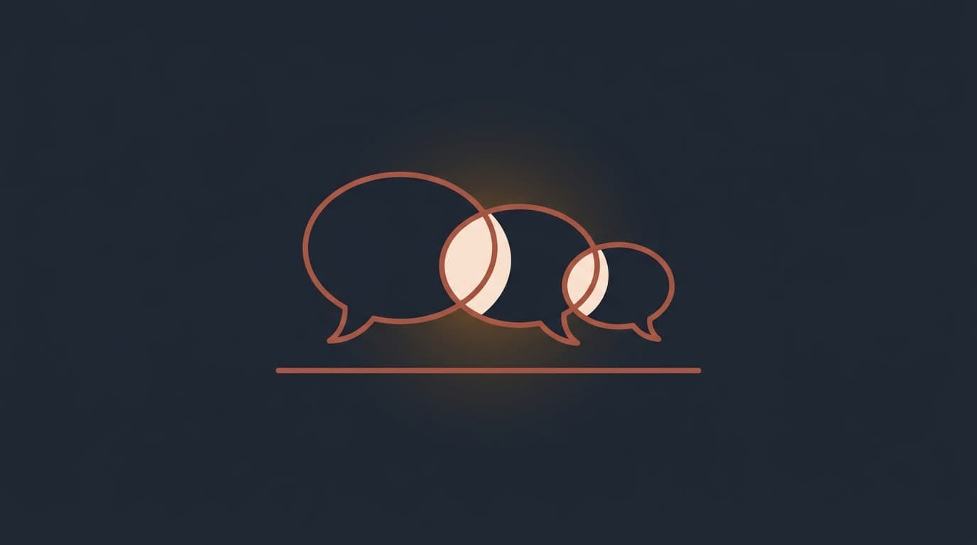 Oxblood three overlapping speech bubbles, on a deep navy background