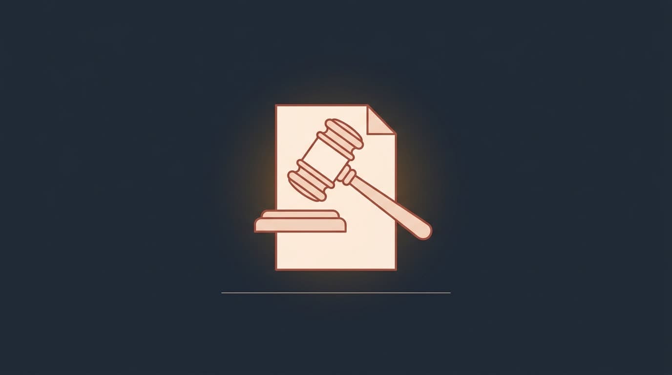 Oxblood gavel resting on a folded sheet of remarks, on a deep navy background