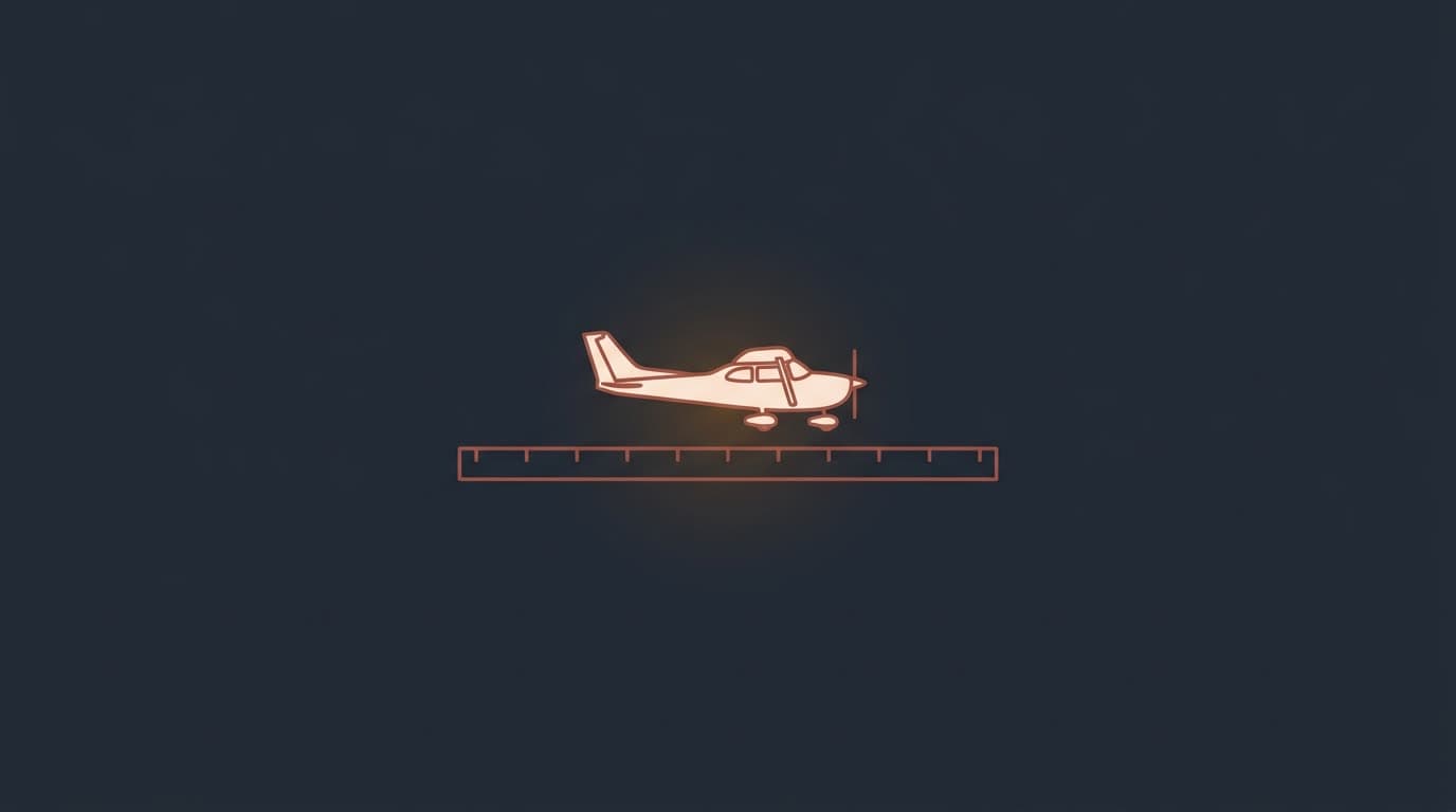 Oxblood aeroplane above a horizontal board rule, on a deep navy background