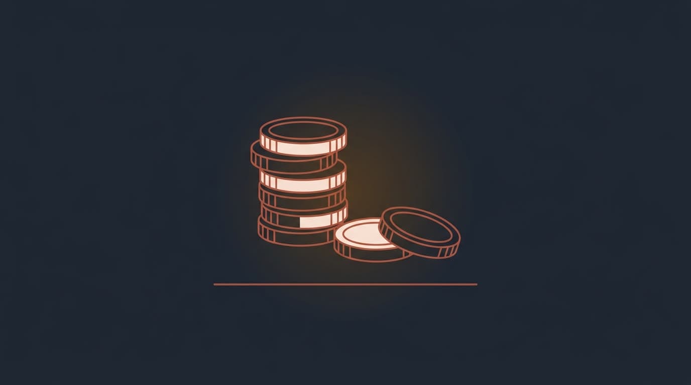 Oxblood cupped hands overflowing with coins, on a deep navy background